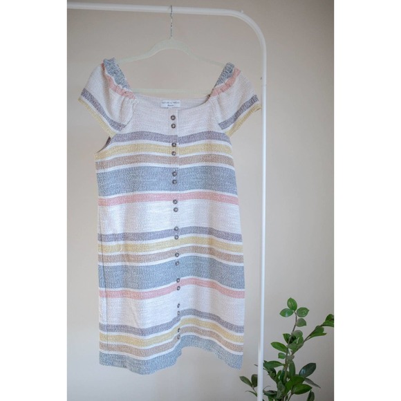 Madewell Texture & Thread Dress Cap Sleeve Button Front Striped Comfy SZ Medium - Picture 1 of 11